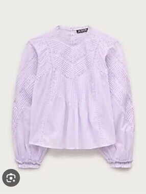 J.Crew Women's Lace-trim pintuck top in cotton voile Sz $168 Lavender Blush